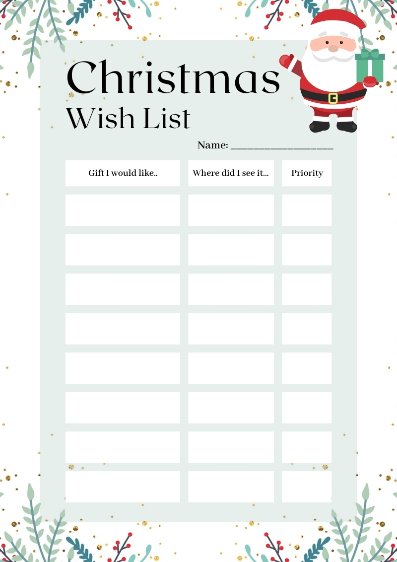 Christmas Wish List Printable for Family