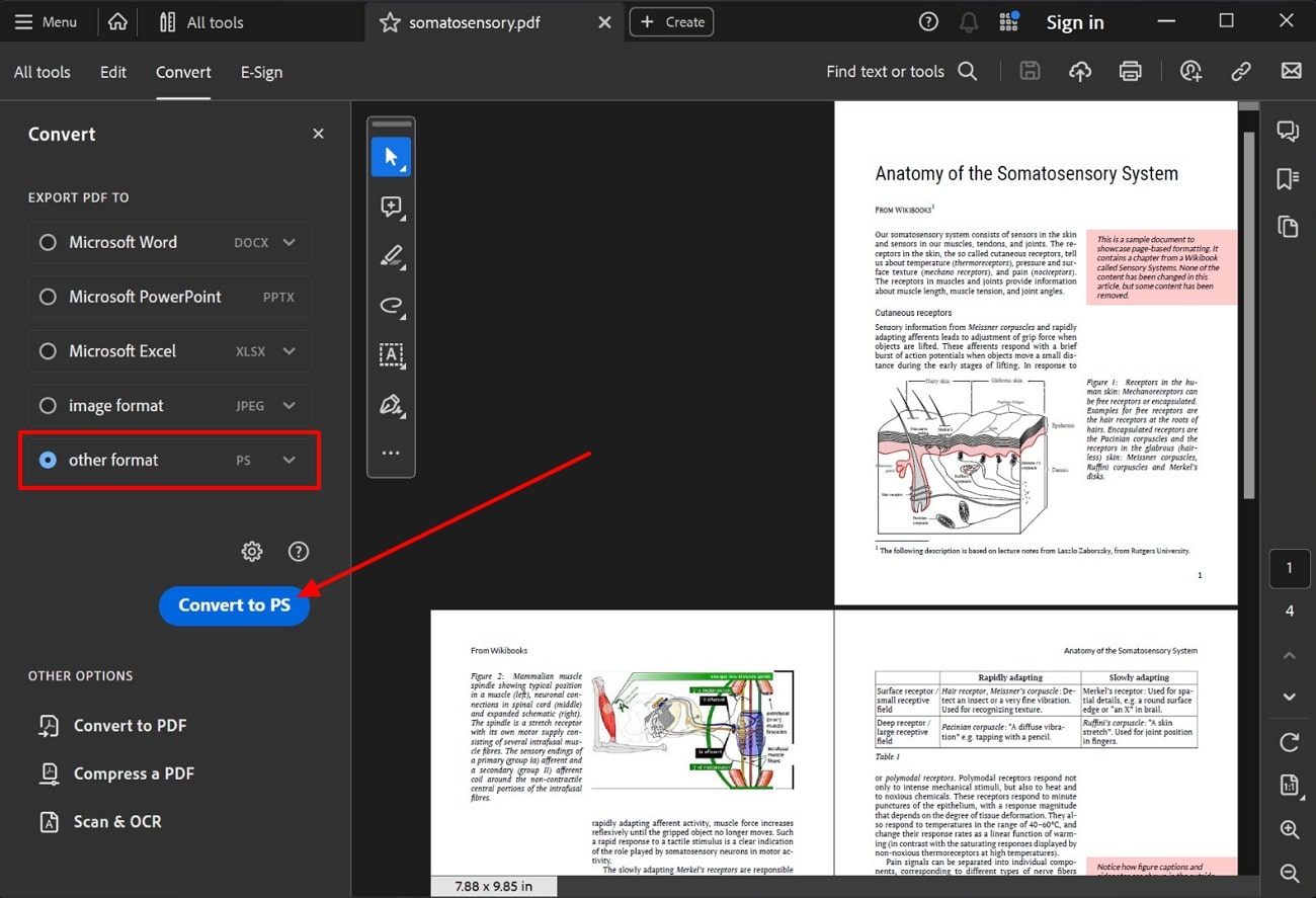 convert pdf into ps format