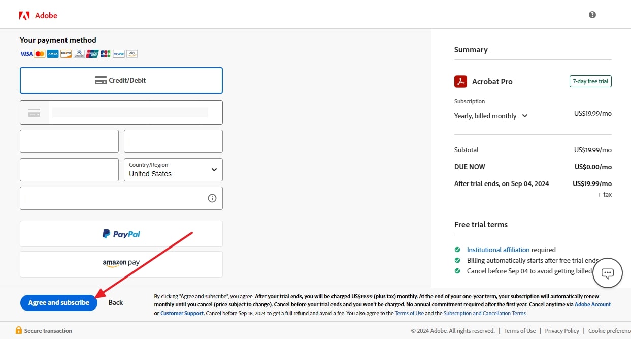 add the payment card details