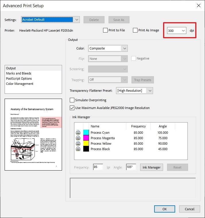 check pdf dpi adobe