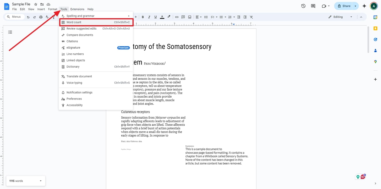 select word count tool