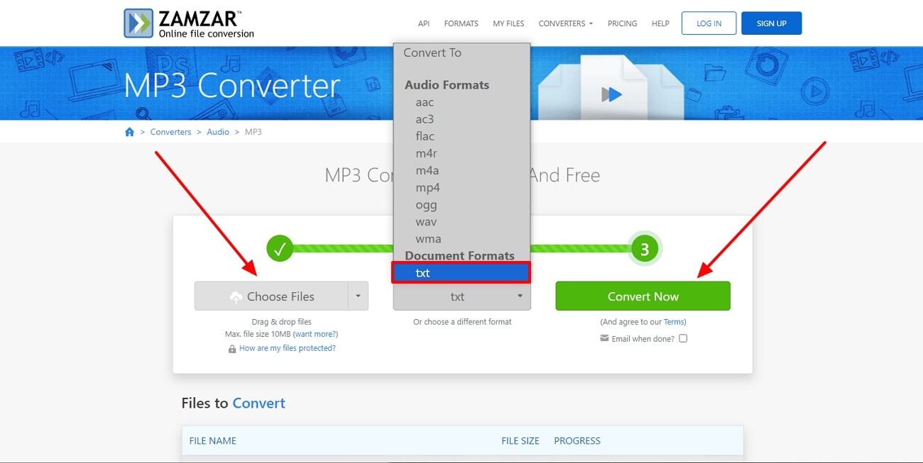 select the document format