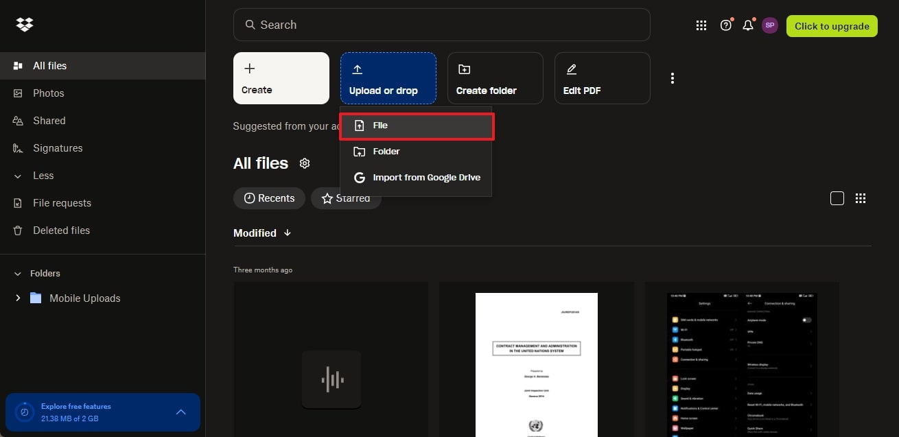 import pdf to dropbox