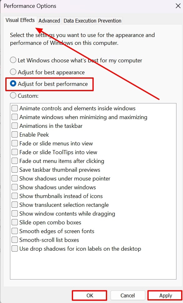 enable adjust for best performance