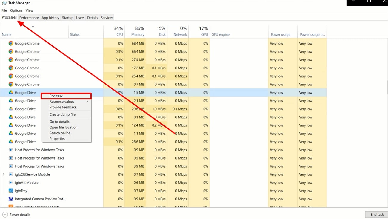 end the google drive task