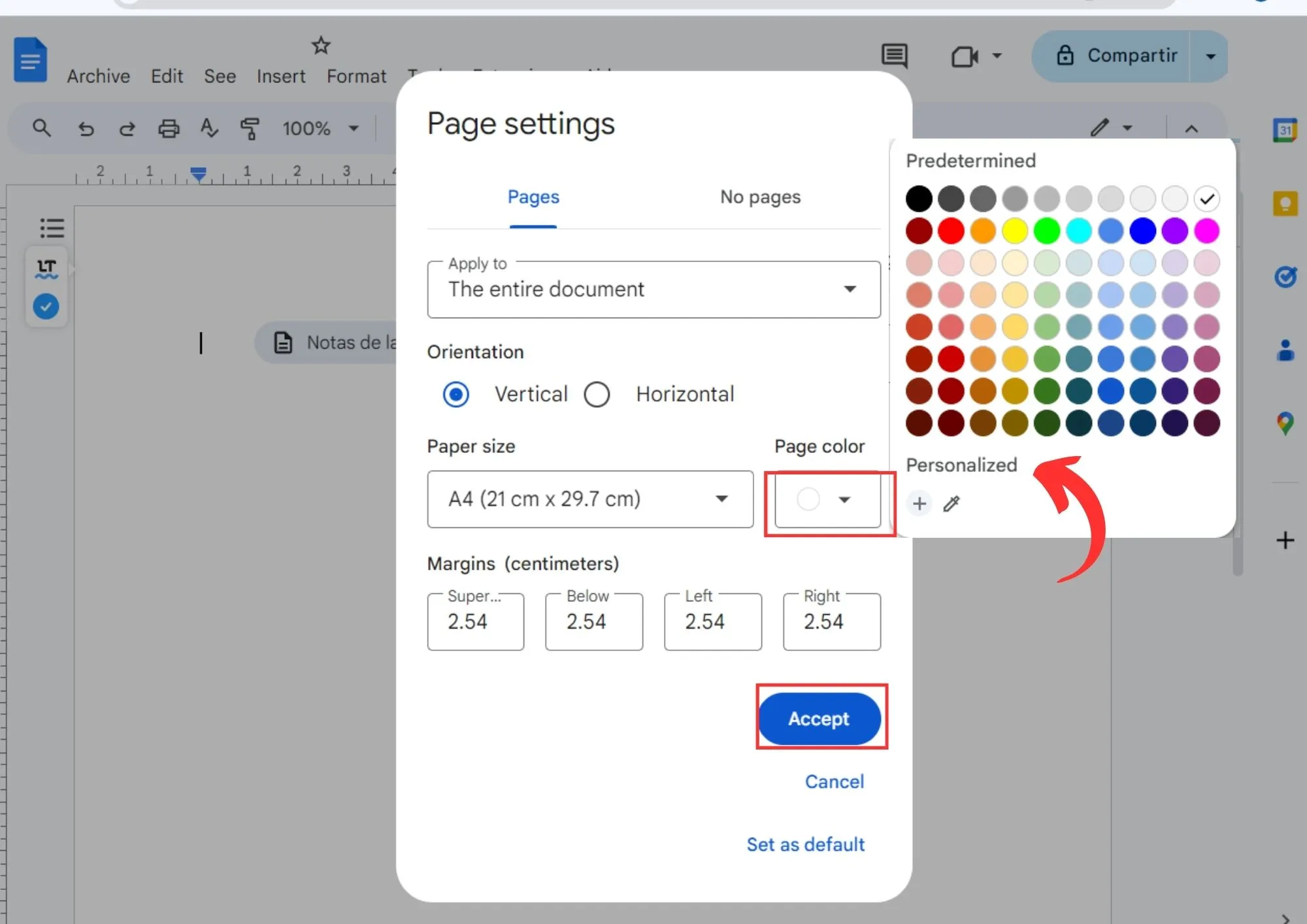 change background color in google docs