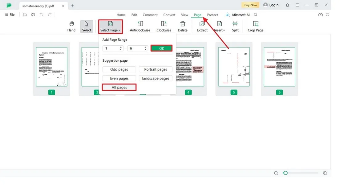 select pages option in afirstsoft pdf