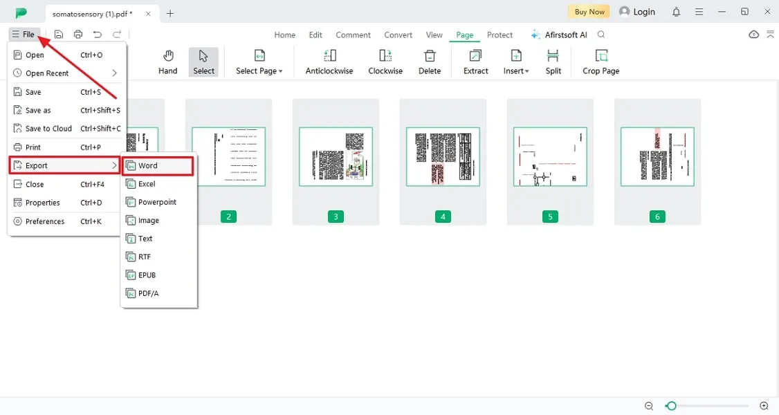 export pdf as word afirstsoft pdf