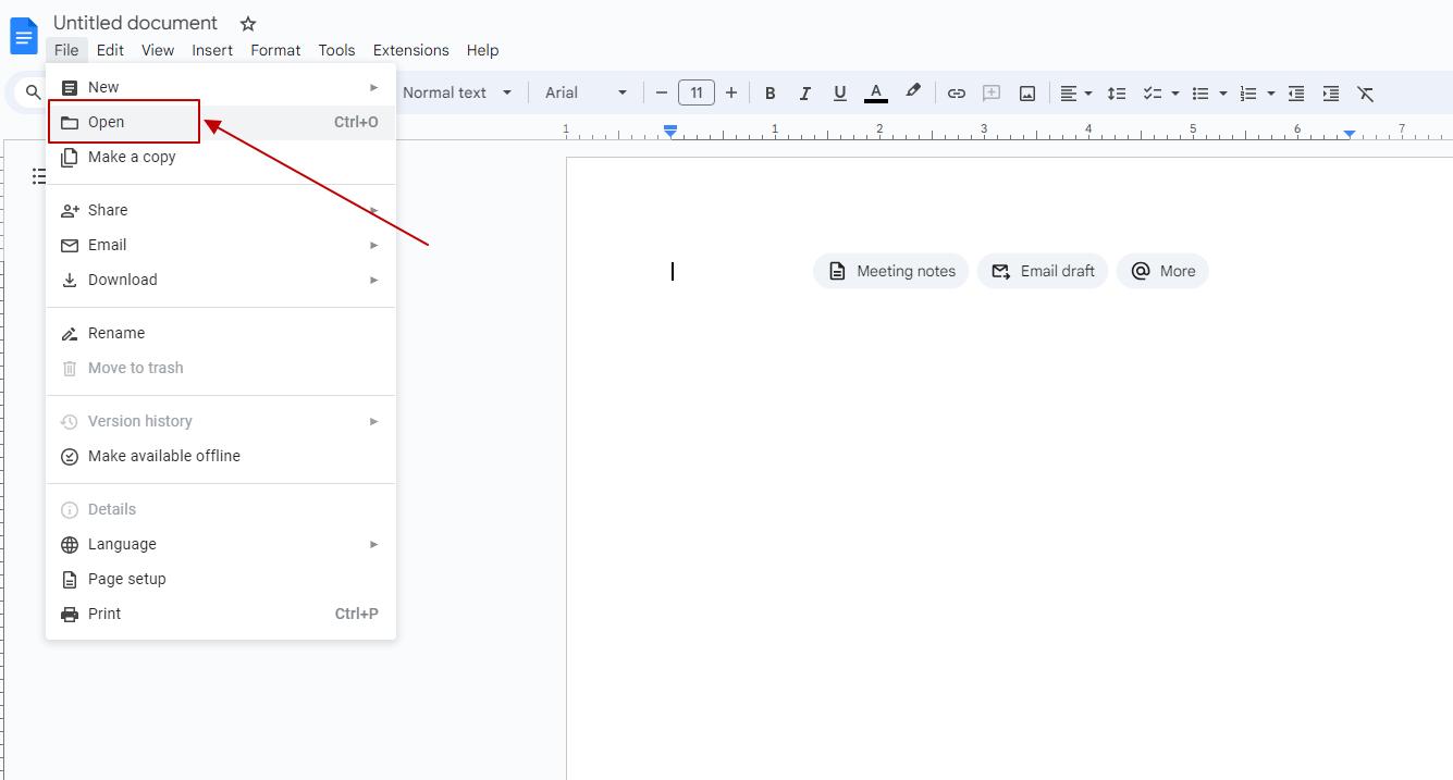 open file in google doc