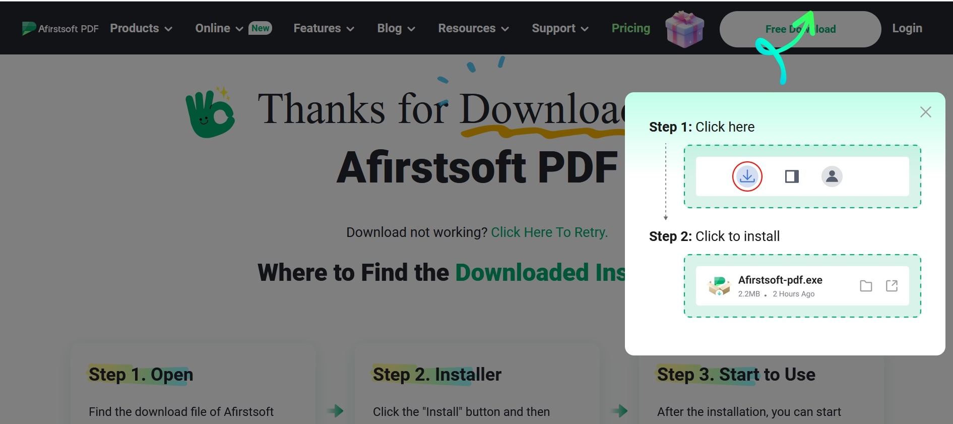 Downloading and installing Afirstsoft PDF from official Site.