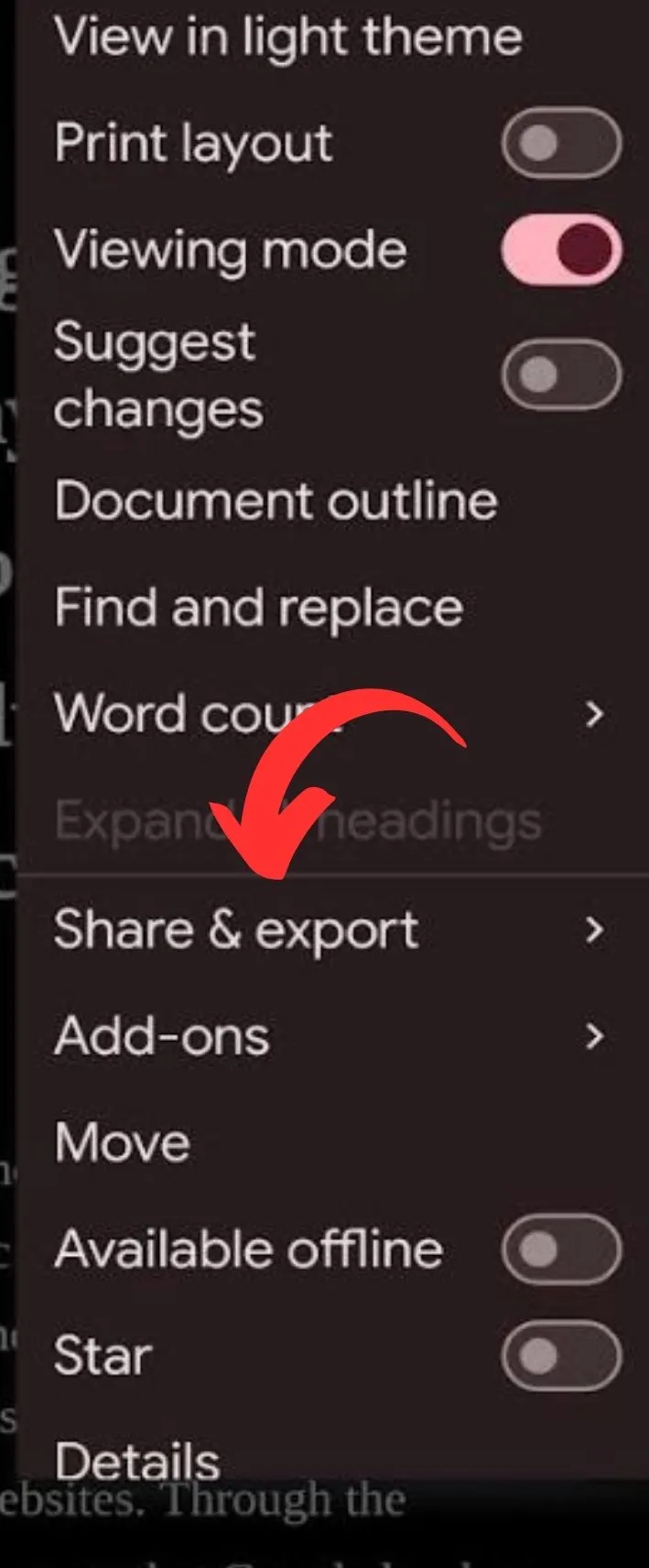 select share & export option