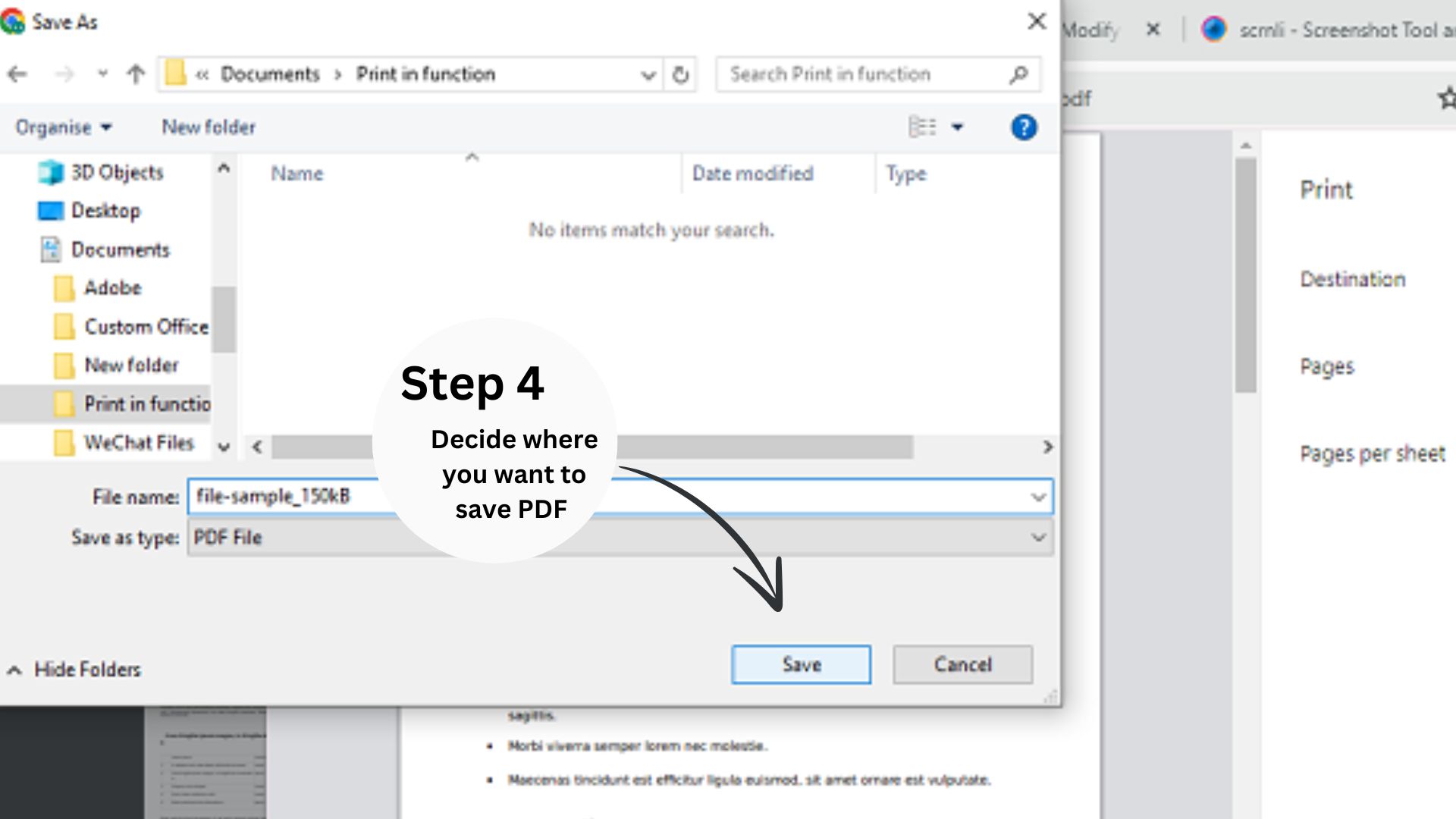 Select the folder to store PDF