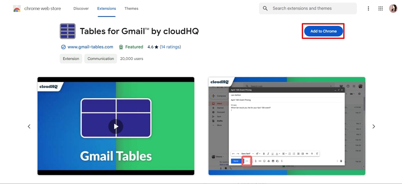 add cloudhq table extension