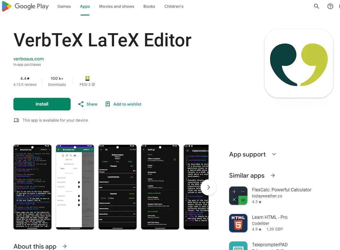 verbtex latex text editor