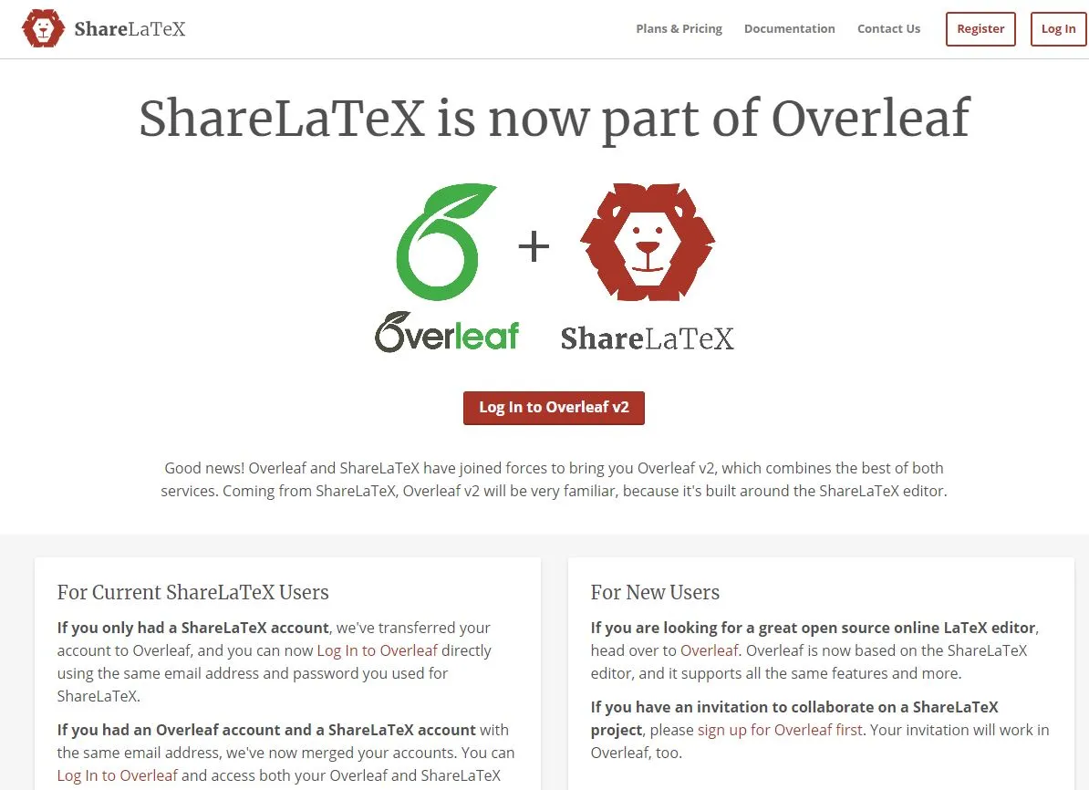 sharelatex merged with overleaf latex text editor