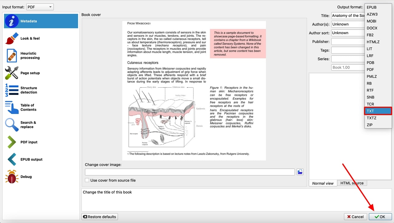 select the text format