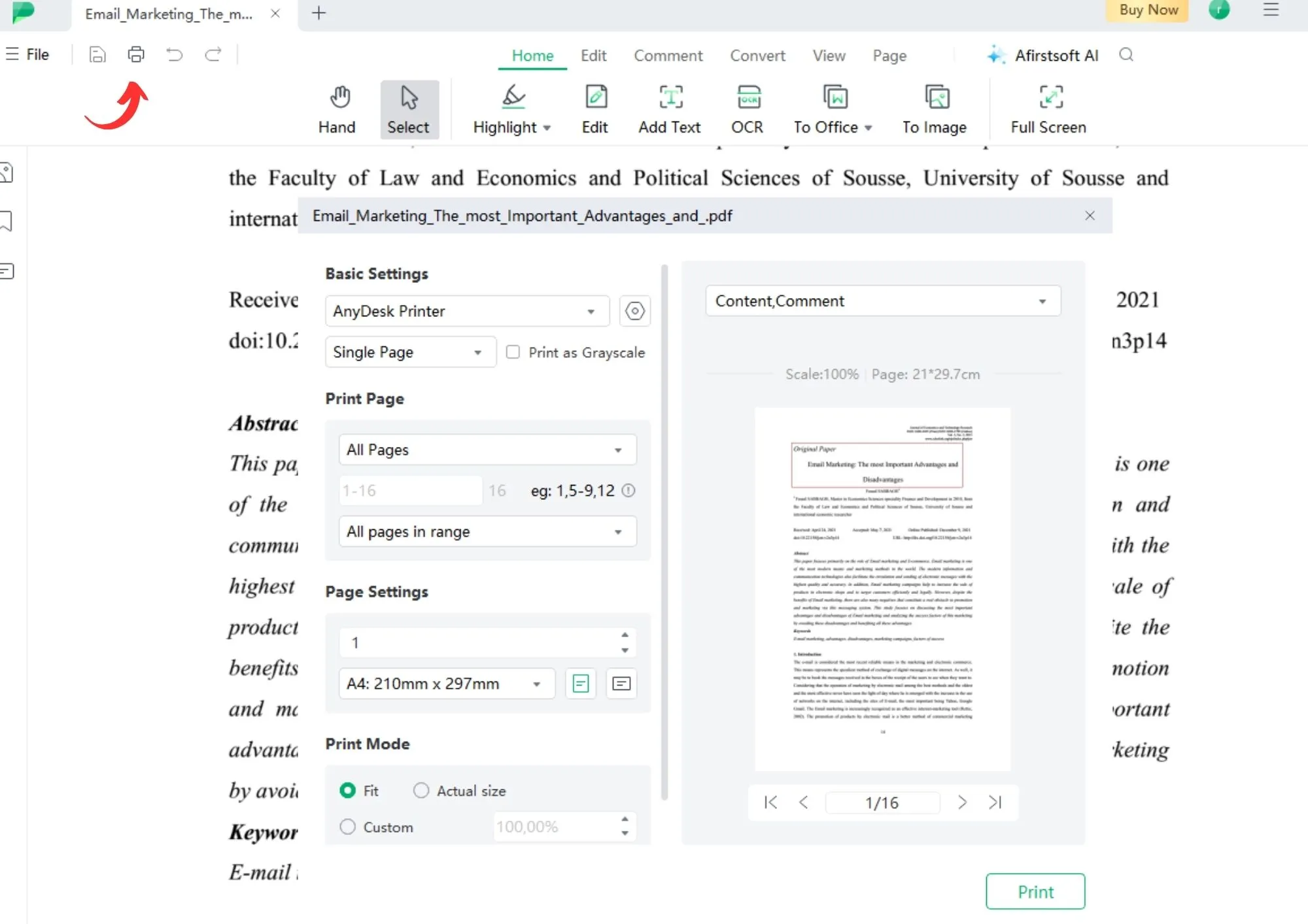 set up printing in afirstsoft pdf