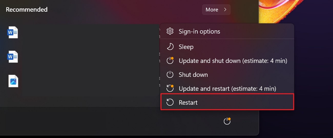 click on the restart option