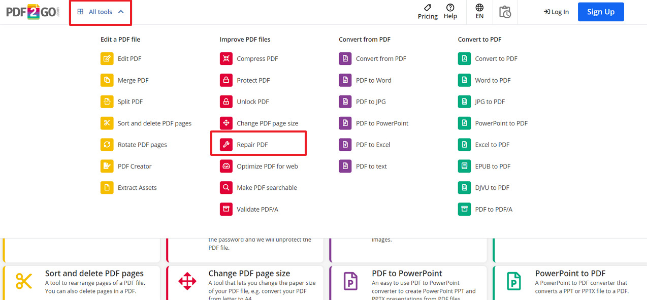 proceed with repair pdf tool