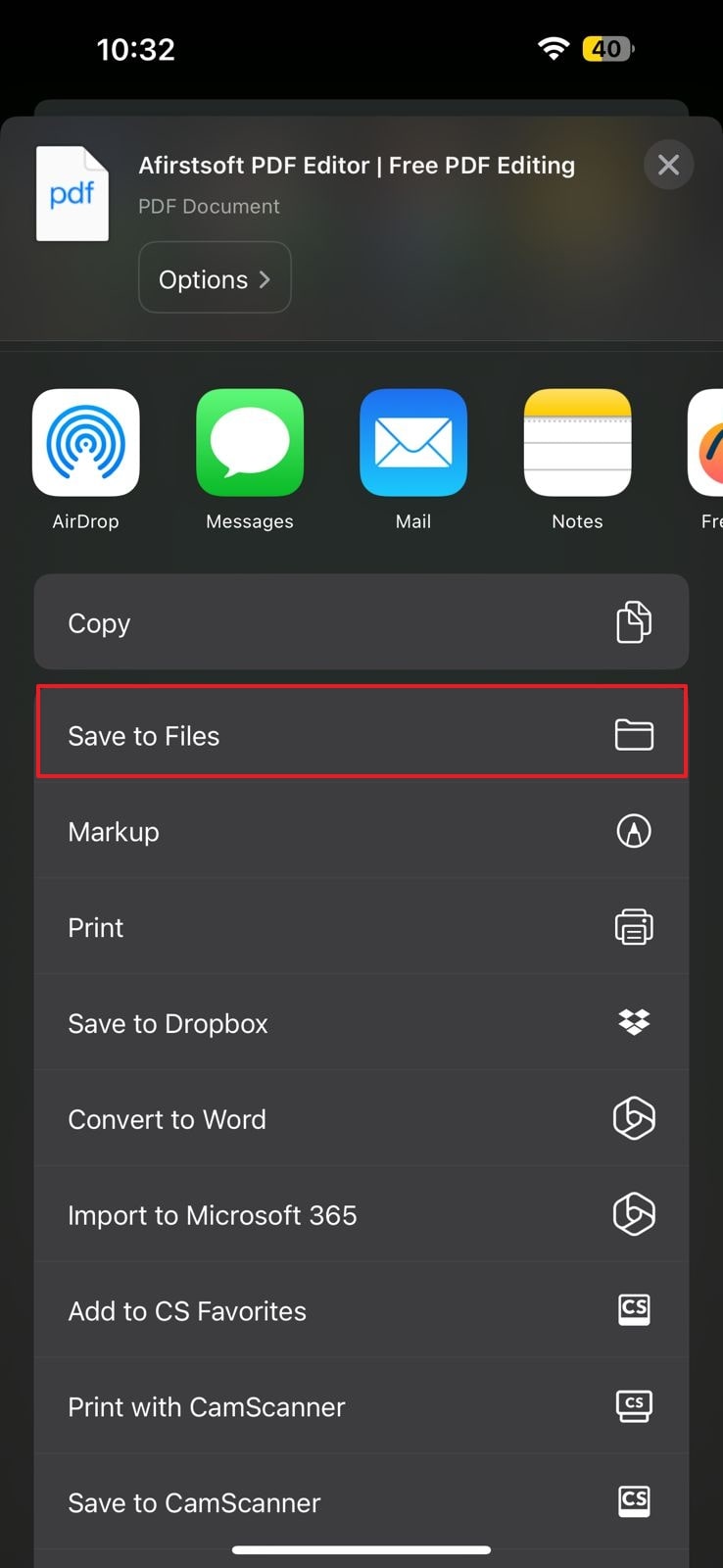 choose save to files option