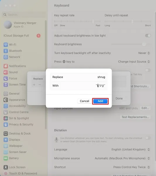 add shrug shortcut mac