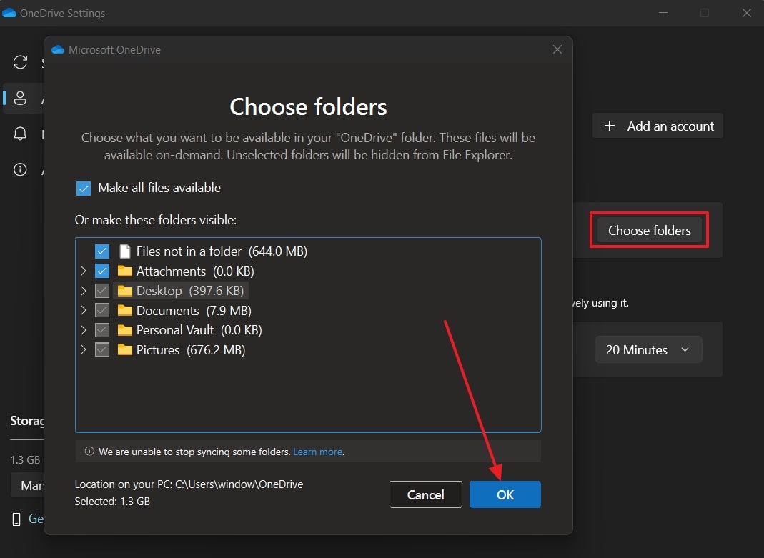 select the required folders