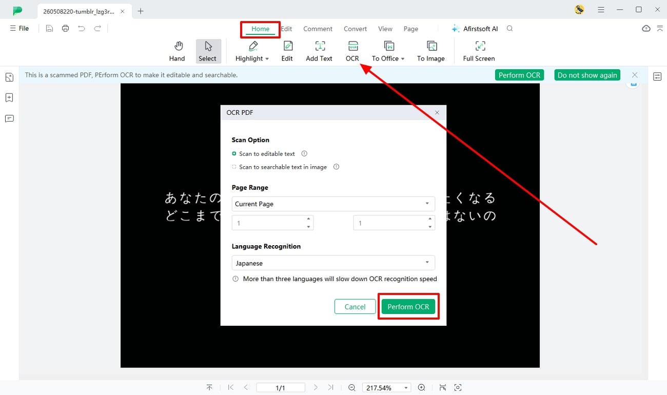 perform the ai ocr feature