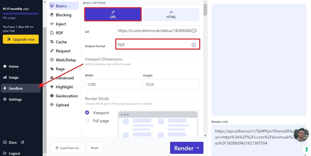 set pdf as output format