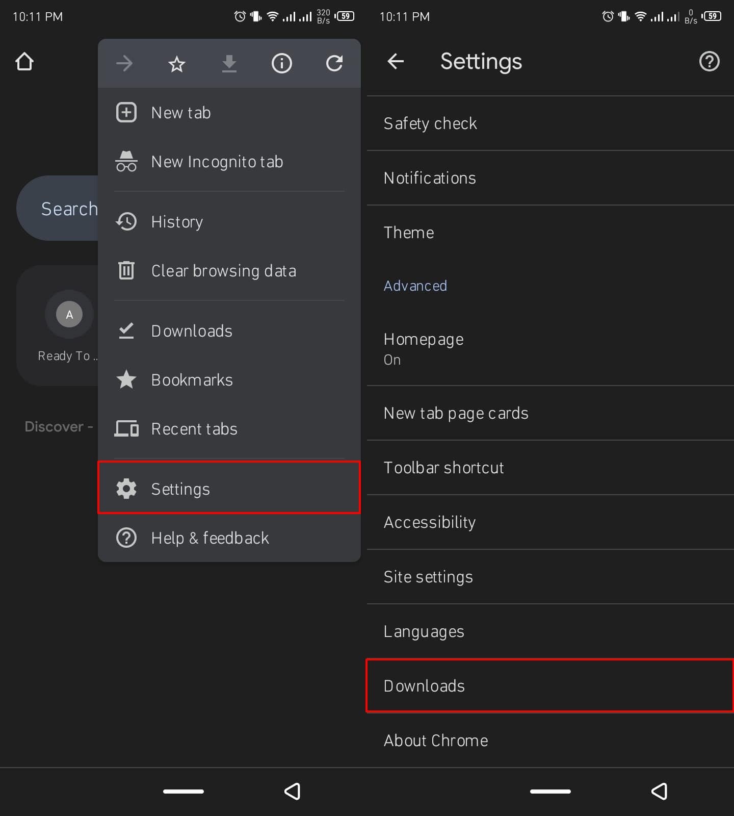 choose the downloads settings