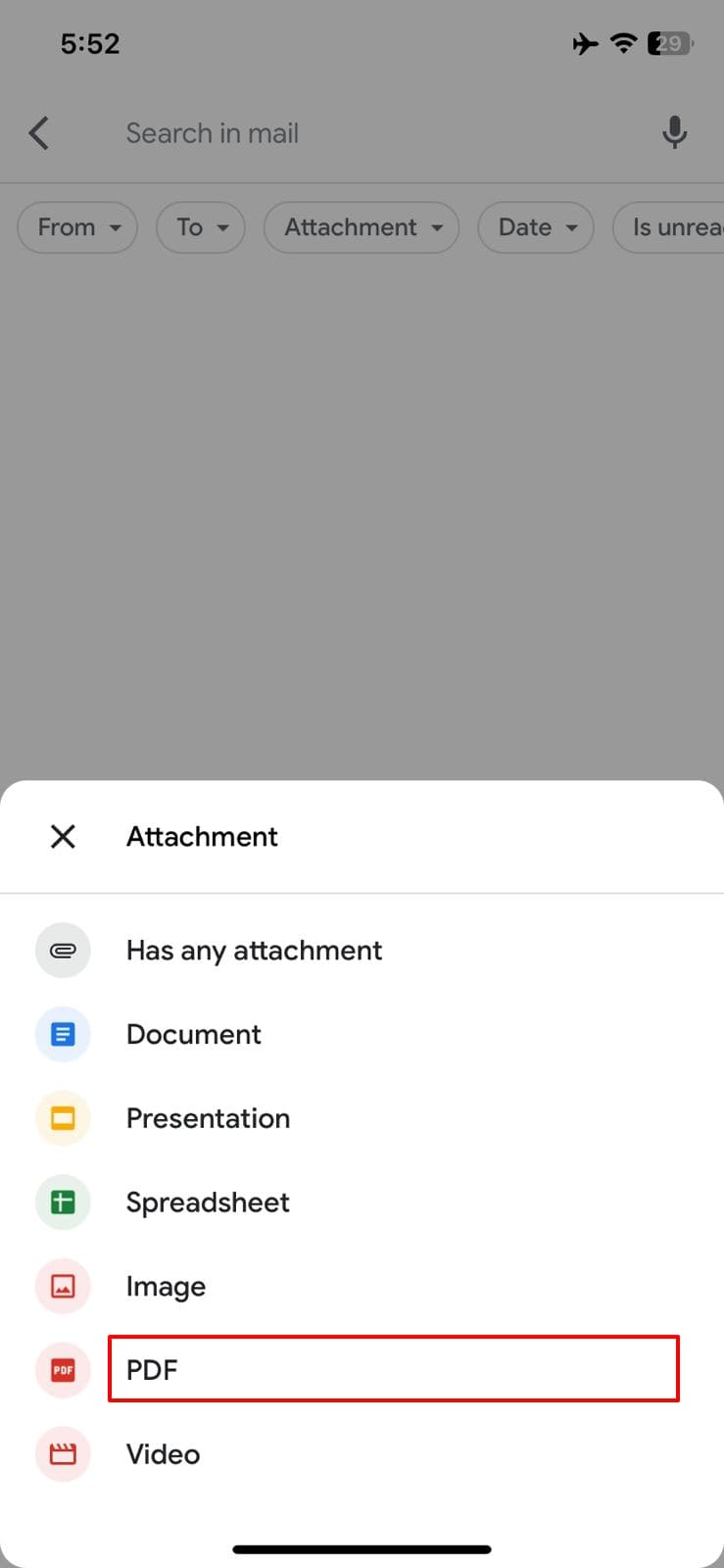 filter the email attachments