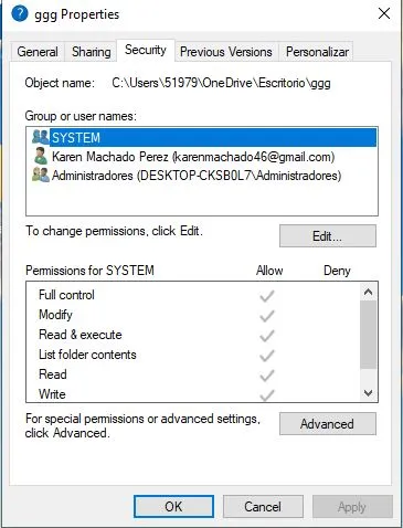 check folder permissions in windows 10