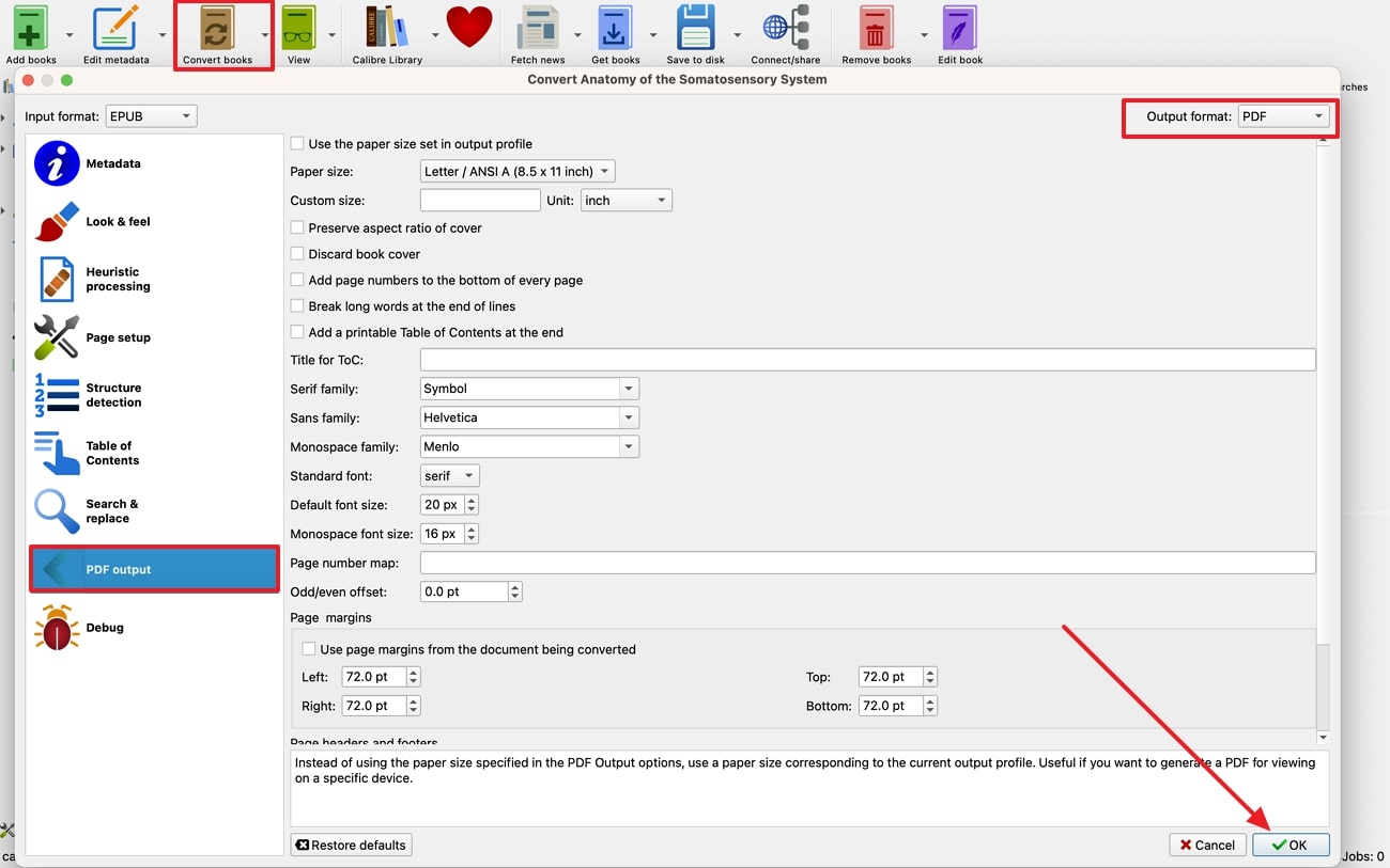 adjust pdf output settings