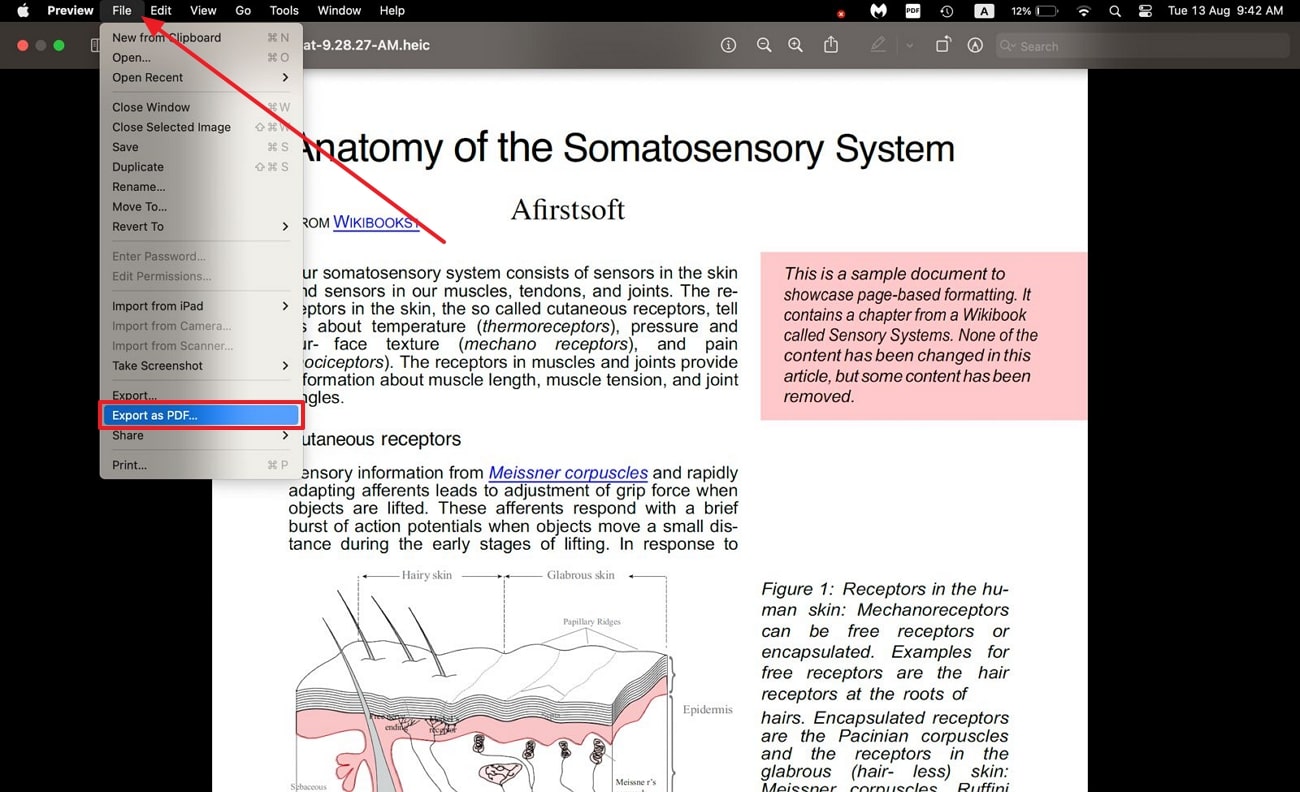 tap on export as pdf option