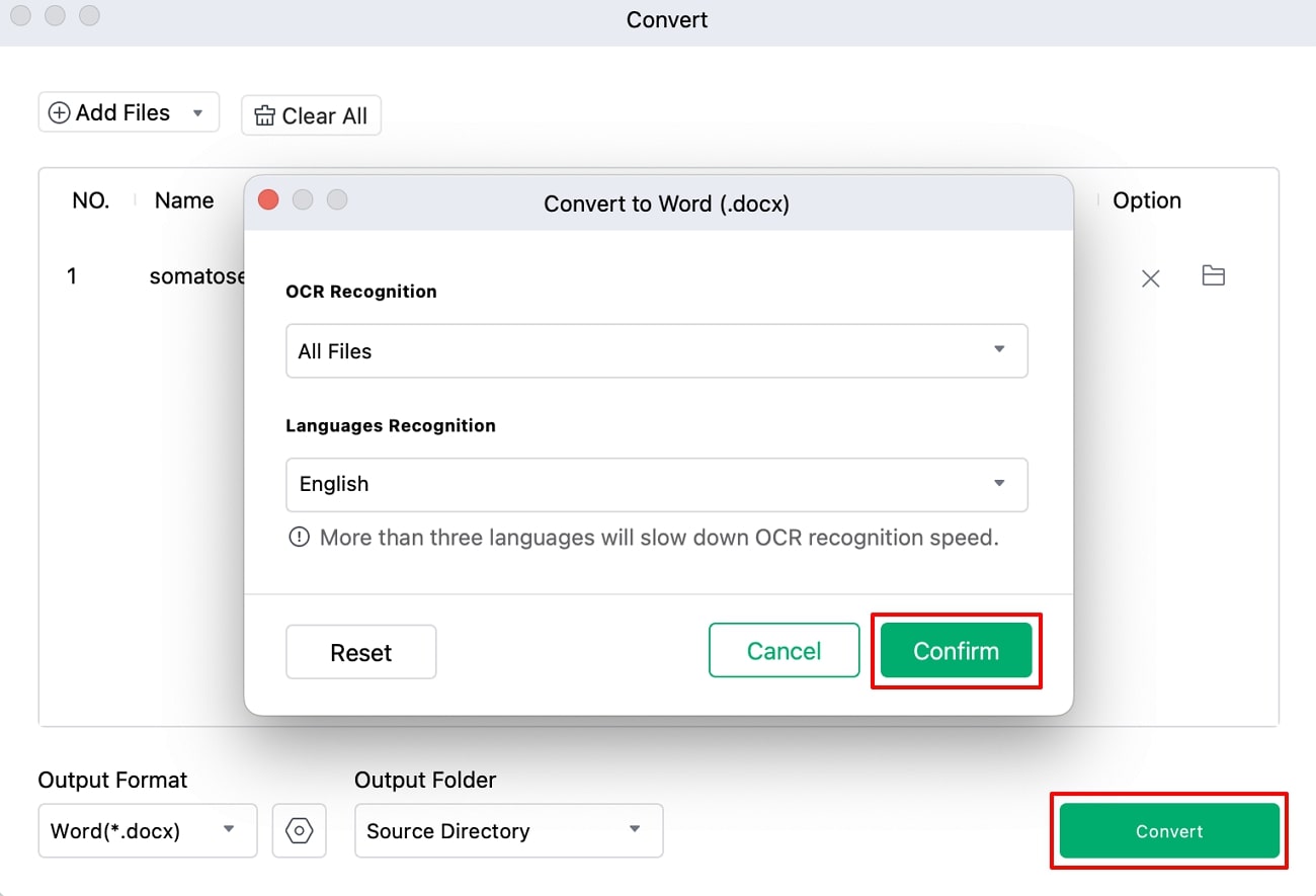 confirm the ocr settings