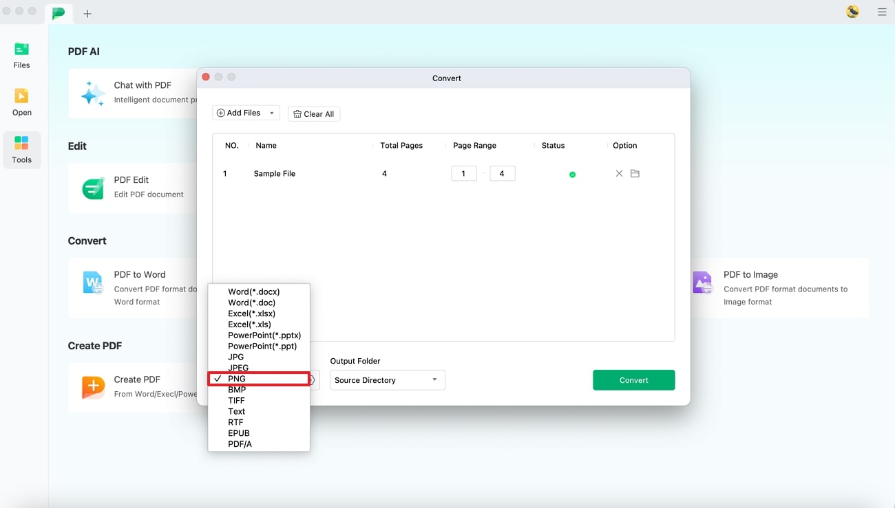 choose png as output format