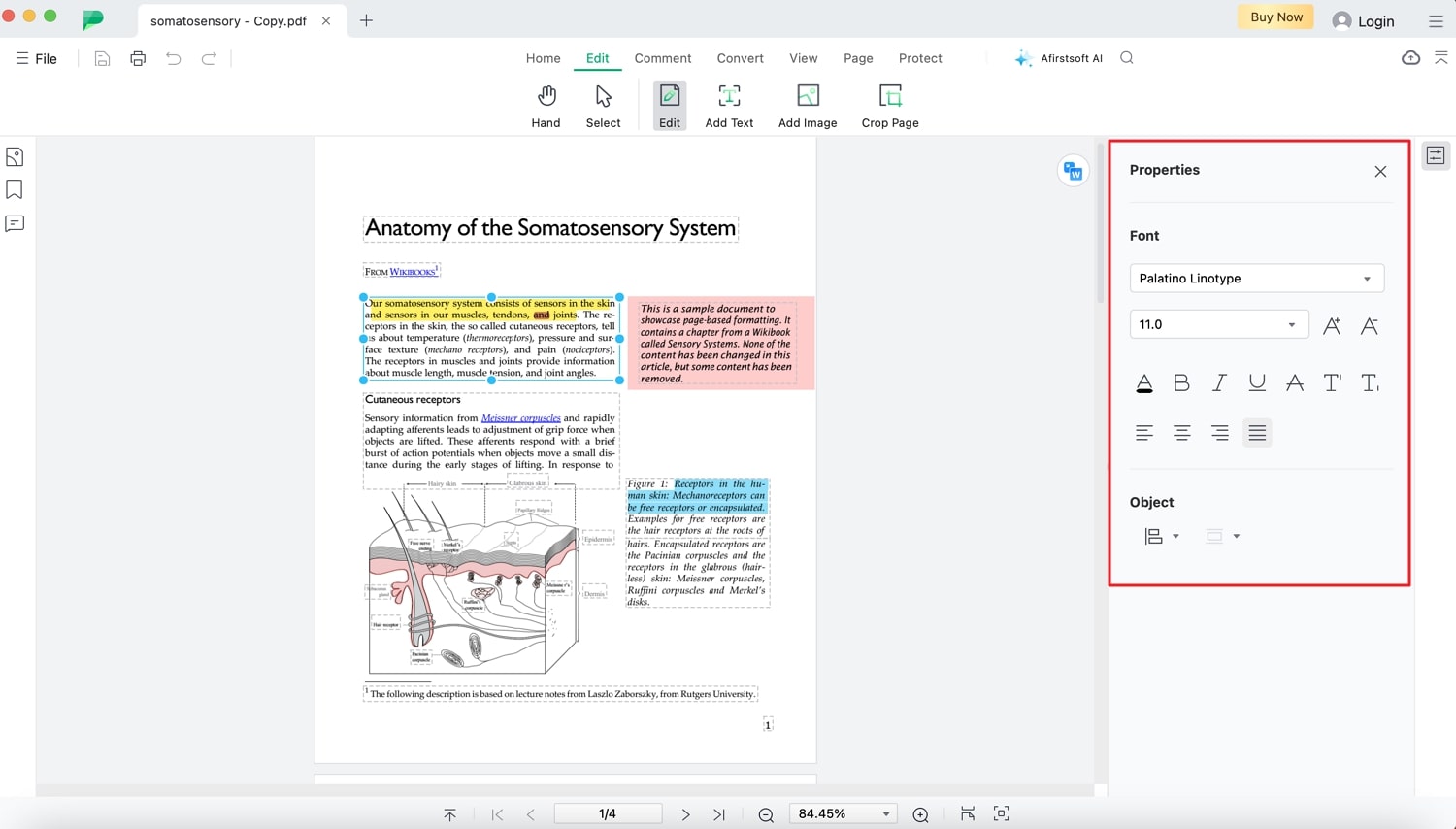 adjust the pdf text properties