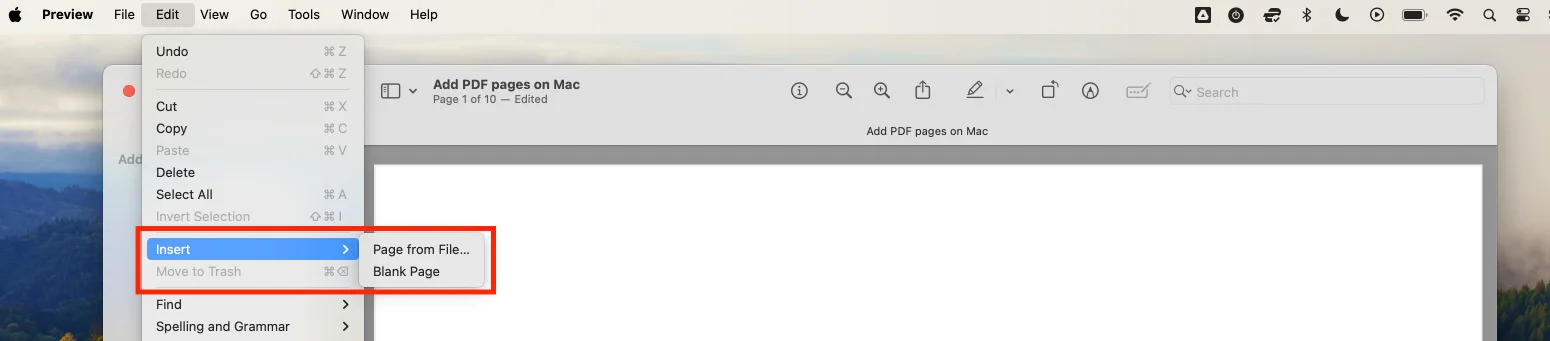 how to add a page to a pdf mac