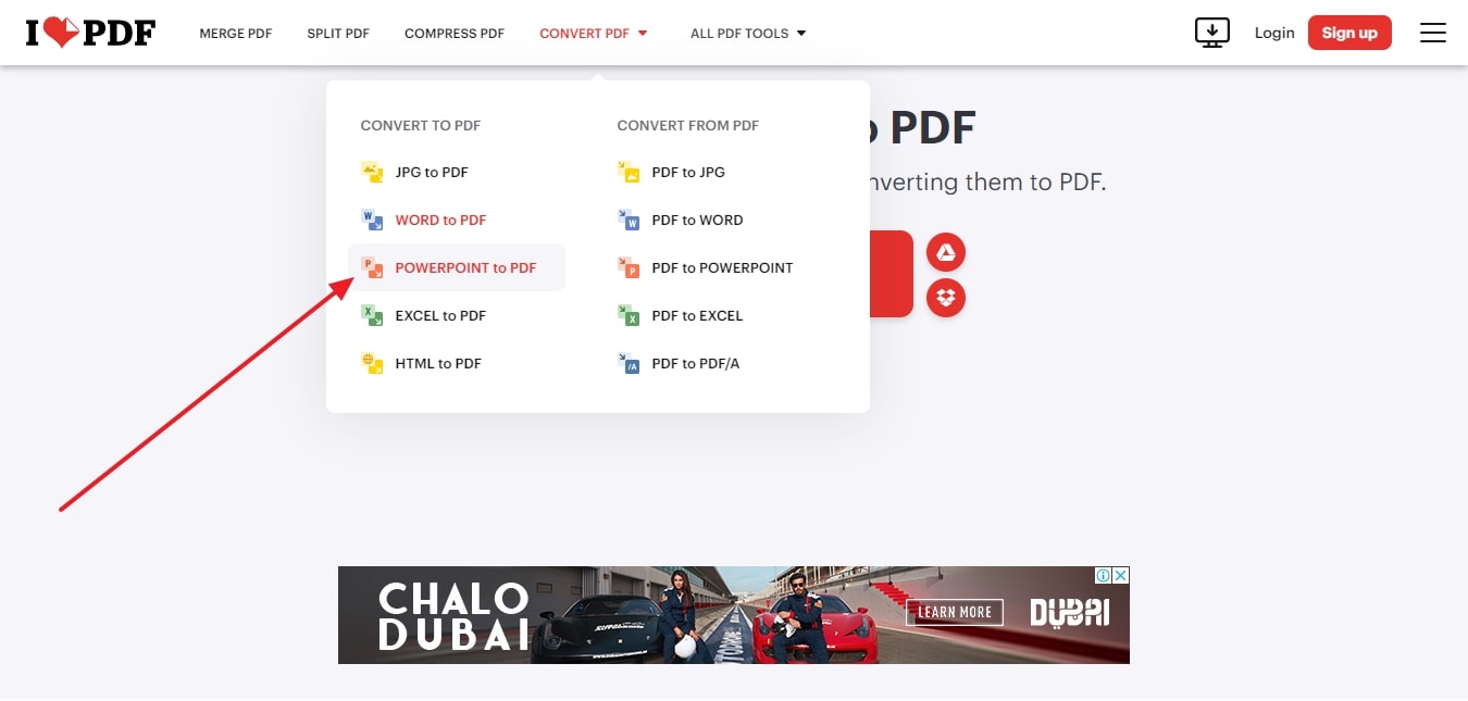 choose powerpoint to pdf tool