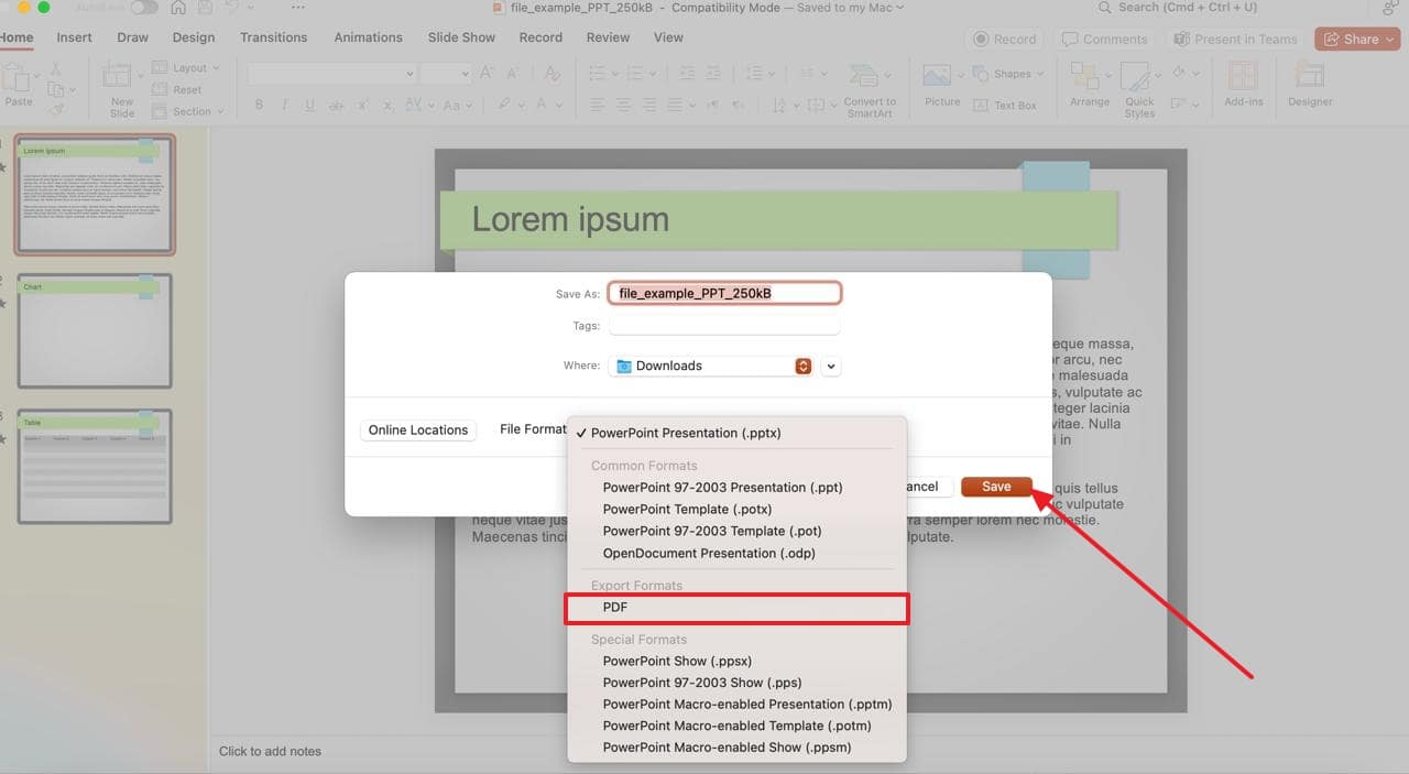 confirm pdf as output format