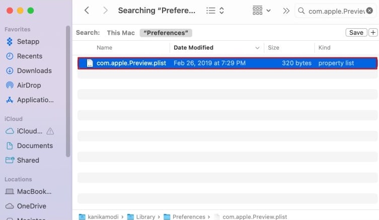 locate preview plist file