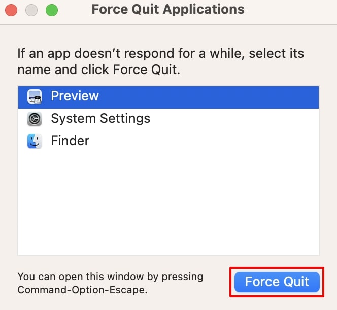 force quit preview app