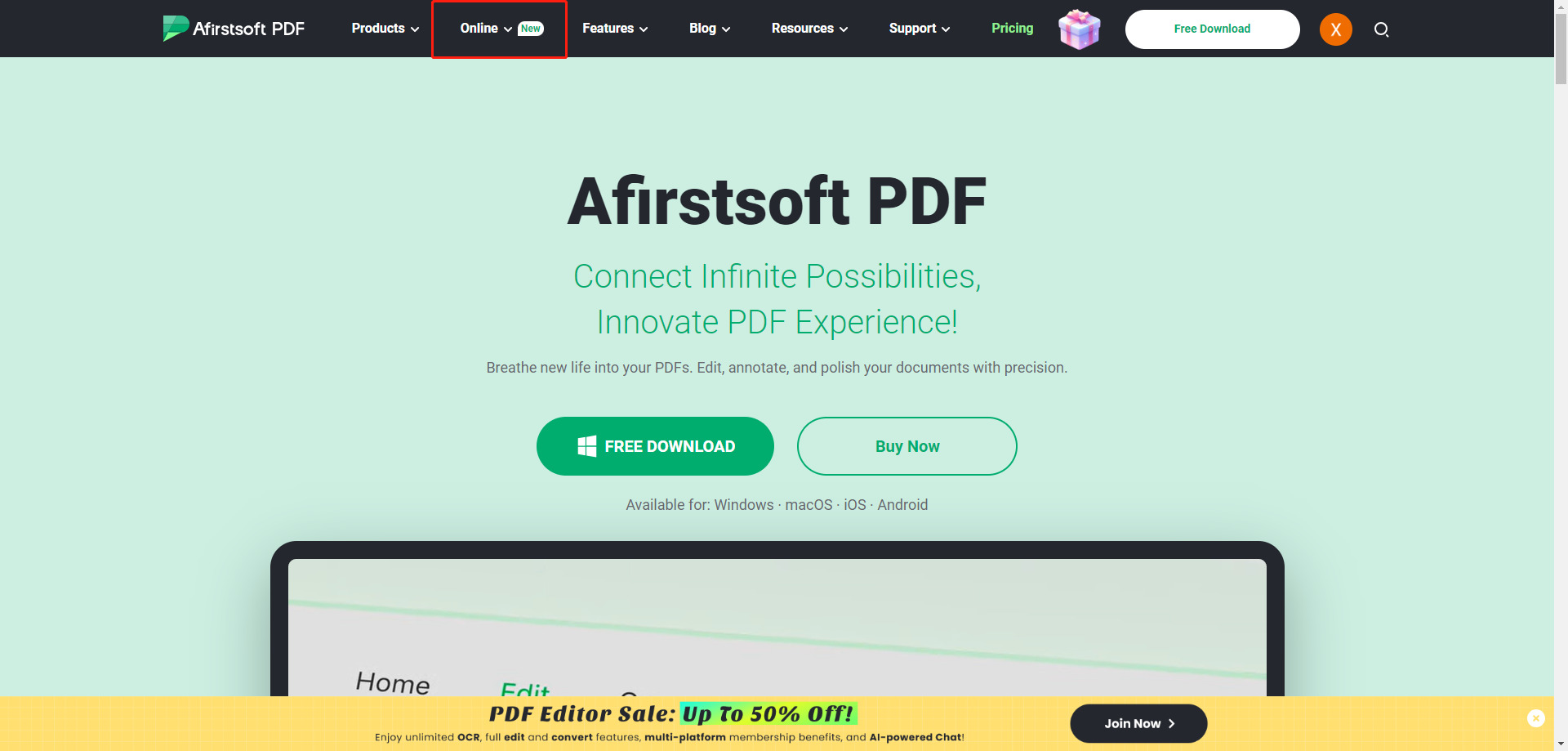 access Afirstsoft PDF online tool