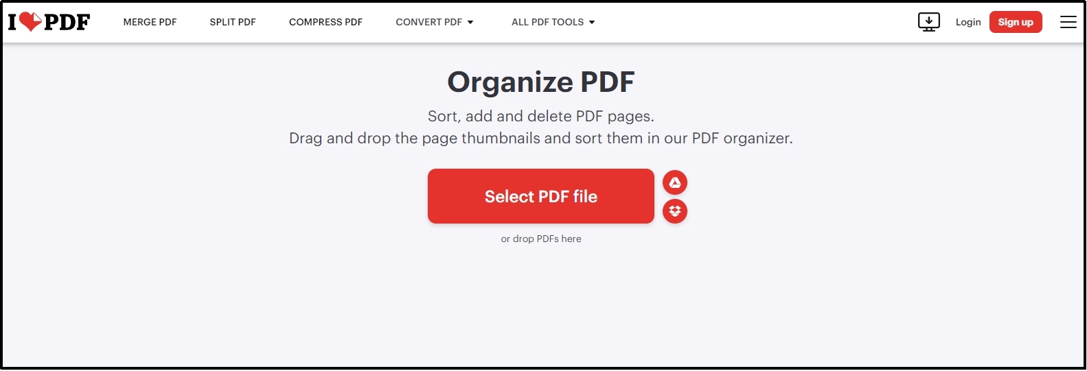 select pdf option in I love pdf