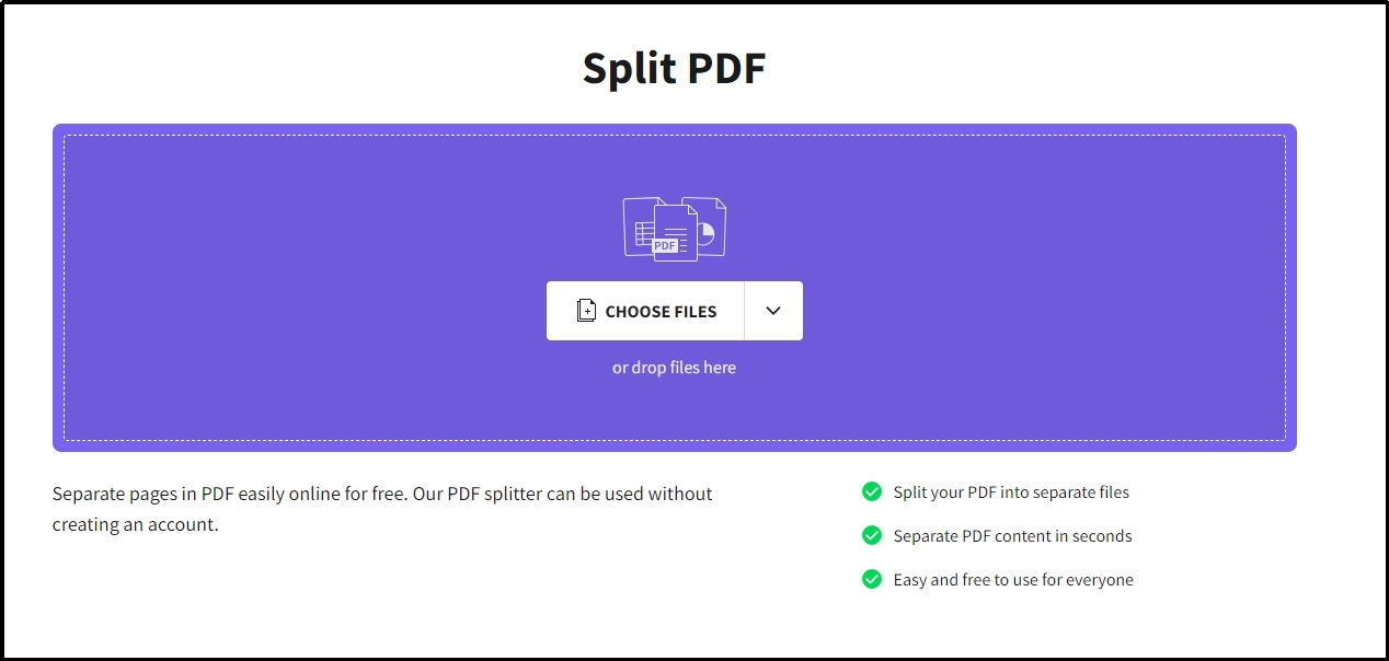 choose files button in split pdf tool by small pdf