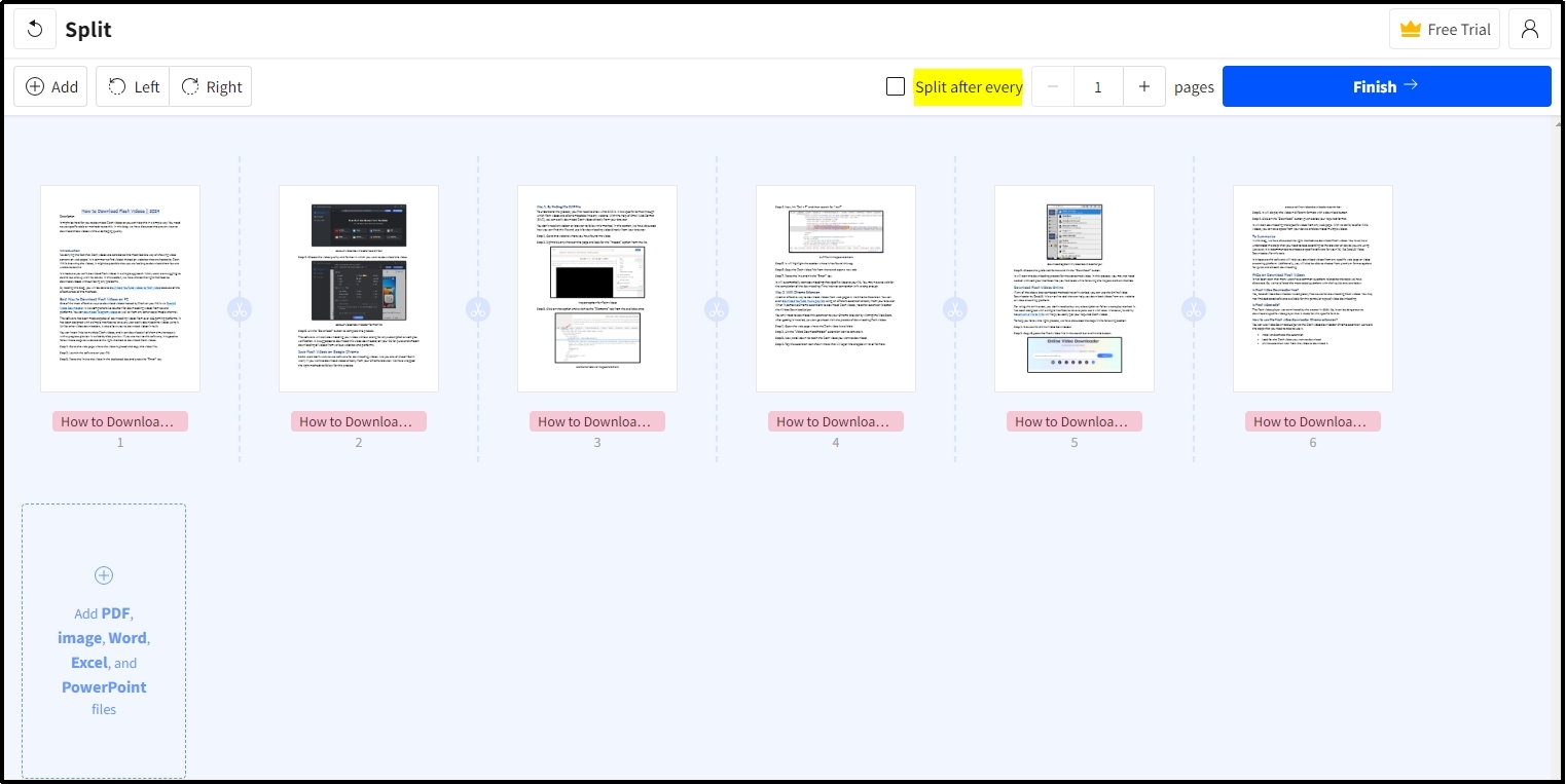 split after every option in small pdf splitting tool