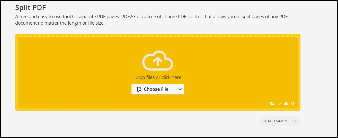 choose file option in split pdf tool by pdf 2 go