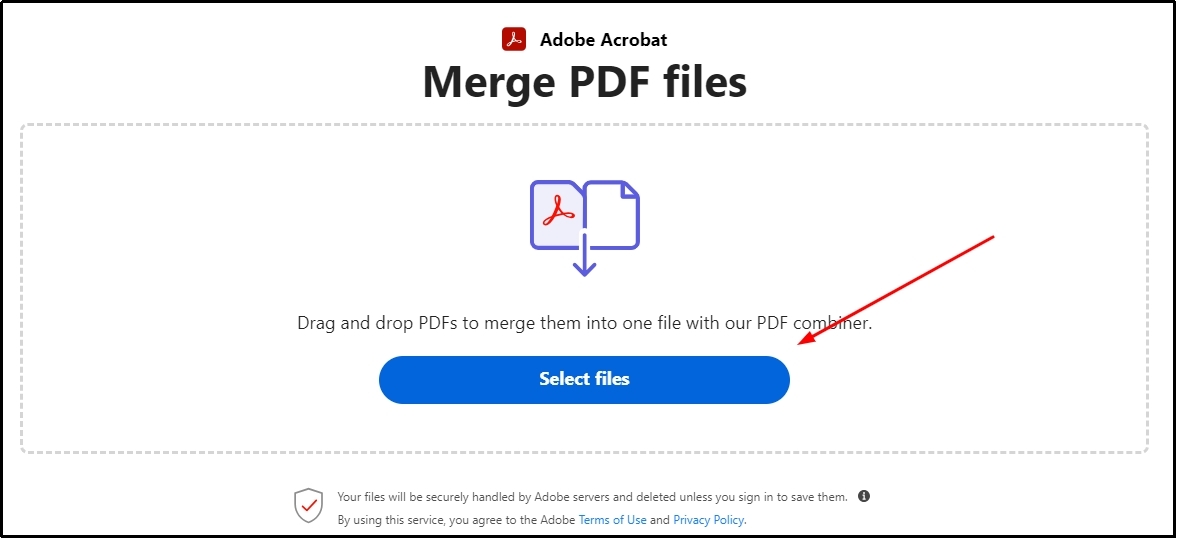 select files option in adobe acrobat online tool