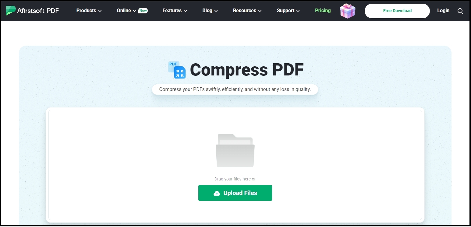 compress pdf tool by Afirstsoft pdf interface