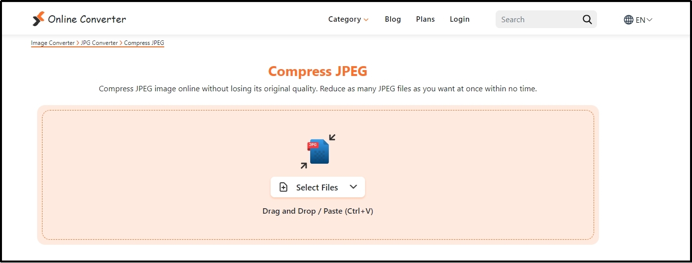 compress jpeg tool by online converter