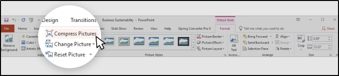 compress pictures option to compress ppt